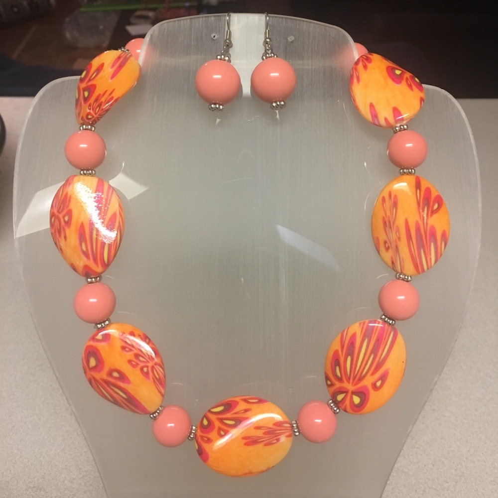 Orange and pink chunky necklace